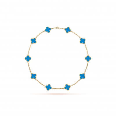 VAN CLEEF ARPELS VINTAGE ALHAMBRA NECKLACE, 10 MOTIFS - YELLOW GOLD, AGATE  VCARP34800